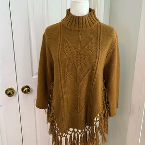 Vintage Fringed Brown Country Western Style Turtleneck Sweater